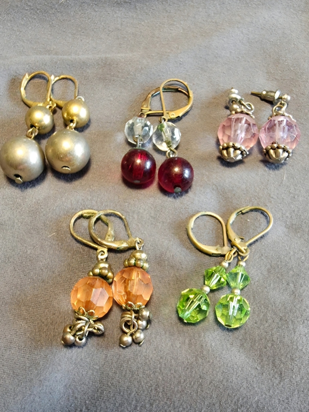 Assorted Women's Vintage Beaded Dangle Earrings- Green, Peach, Pink, Red, Silver